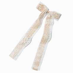 Claire's Noeuds Pour Cheveux|Barrettes Et Pinces-Barrette à nœud satinée dentelle brun roux