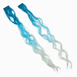Claire's Perruques Et Extensions-Barrettes avec extensions de cheveux synthétiques bouclés dégradés bleus - Lot de 2