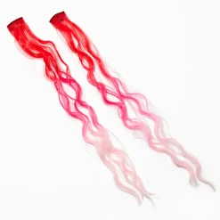 Claire's Perruques Et Extensions-Barrettes avec extensions de cheveux synthétiques bouclés dégradés rouges et roses - Lot de 2