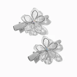 Claire's Barrettes Et Pinces-Barrettes à cheveux à fleurs en strass couleur argentée Claire's Club - Lot de 2