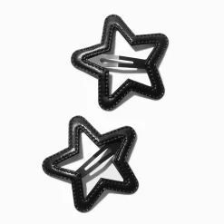 Claire's Barrettes Et Pinces-Barrettes clic clac ajourées étoile similicuir noires - Lot de 2