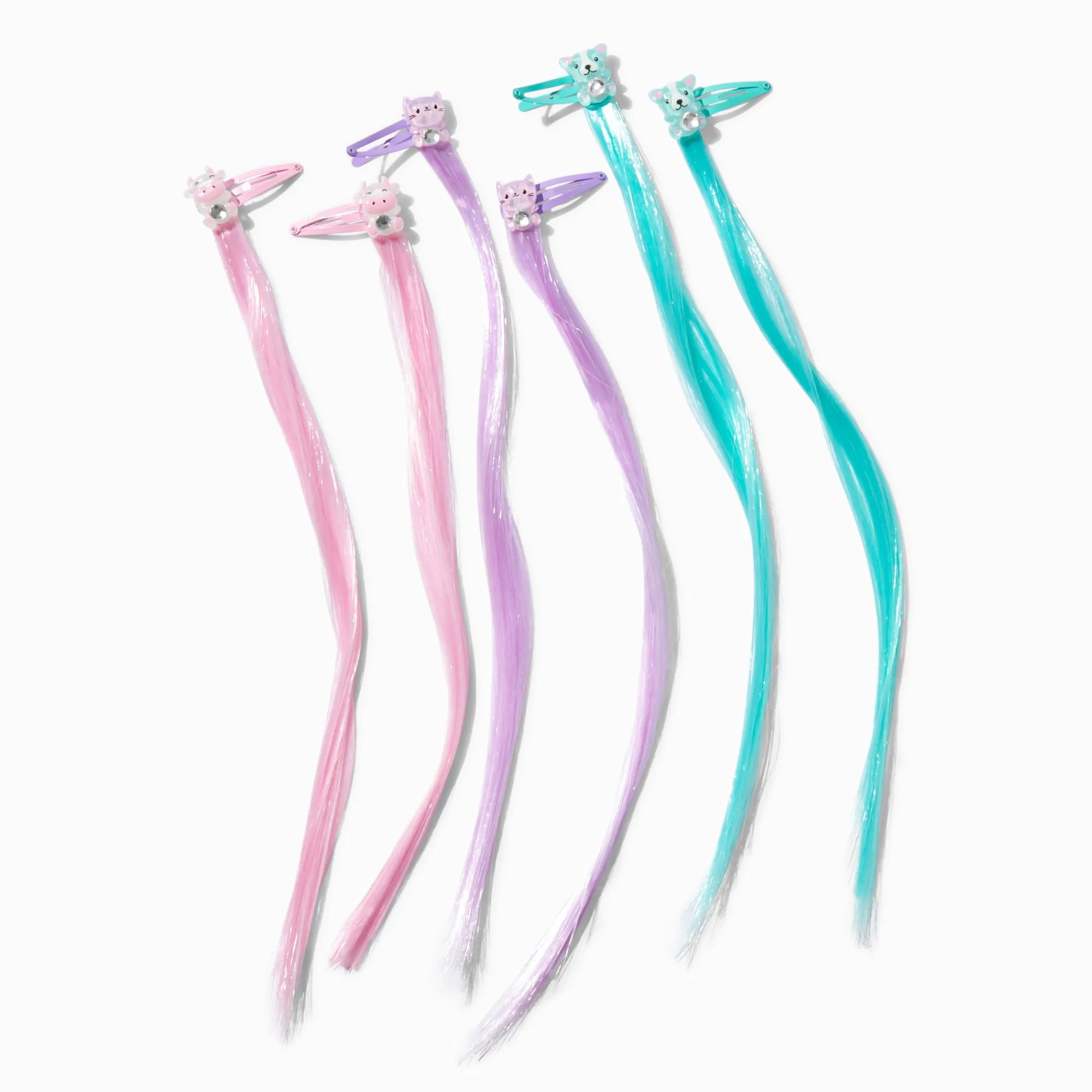 Claire's Barrettes Et Pinces|Perruques Et Extensions-Barrettes clic clac avec cheveux synthétiques strass et petits animaux Claire's Club - Lot de 6