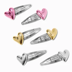Claire's Barrettes Et Pinces-Barrettes clic clac cœur bombé métalliques - Lot de 6