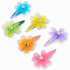 Claire's Barrettes Et Pinces-Barrettes clic clac fleurs en filet fluo Claire's Club - Lot de 6