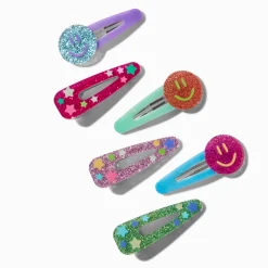 Claire's Barrettes Et Pinces-Barrettes clic clac à visage souriant pailletées - Lot de 6