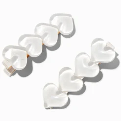 Claire's Barrettes Et Pinces-Barrettes à cœurs bombés blancs - Lot de 2