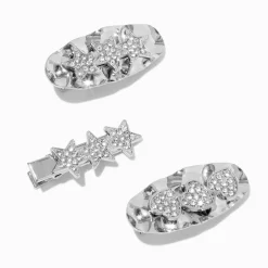 Claire's Barrettes Et Pinces-Barrettes cœurs et étoile martelées couleur argentée - Lot de 3