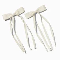 Claire's Noeuds Pour Cheveux|Barrettes Et Pinces-Barrettes à nœud à longs pans en ruban gros-grain couleur ivoire - Lot de 2