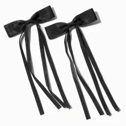Claire's Noeuds Pour Cheveux|Barrettes Et Pinces-Barrettes à nœud à longs pans en ruban gros-grain noir - Lot de 2