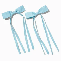 Claire's Noeuds Pour Cheveux-Barrettes à nœud à longs pans en ruban gros-grain bleu - Lot de 2