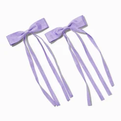 Claire's Noeuds Pour Cheveux-Barrettes à nœud à longs pans en ruban gros-grain violettes - Lot de 2