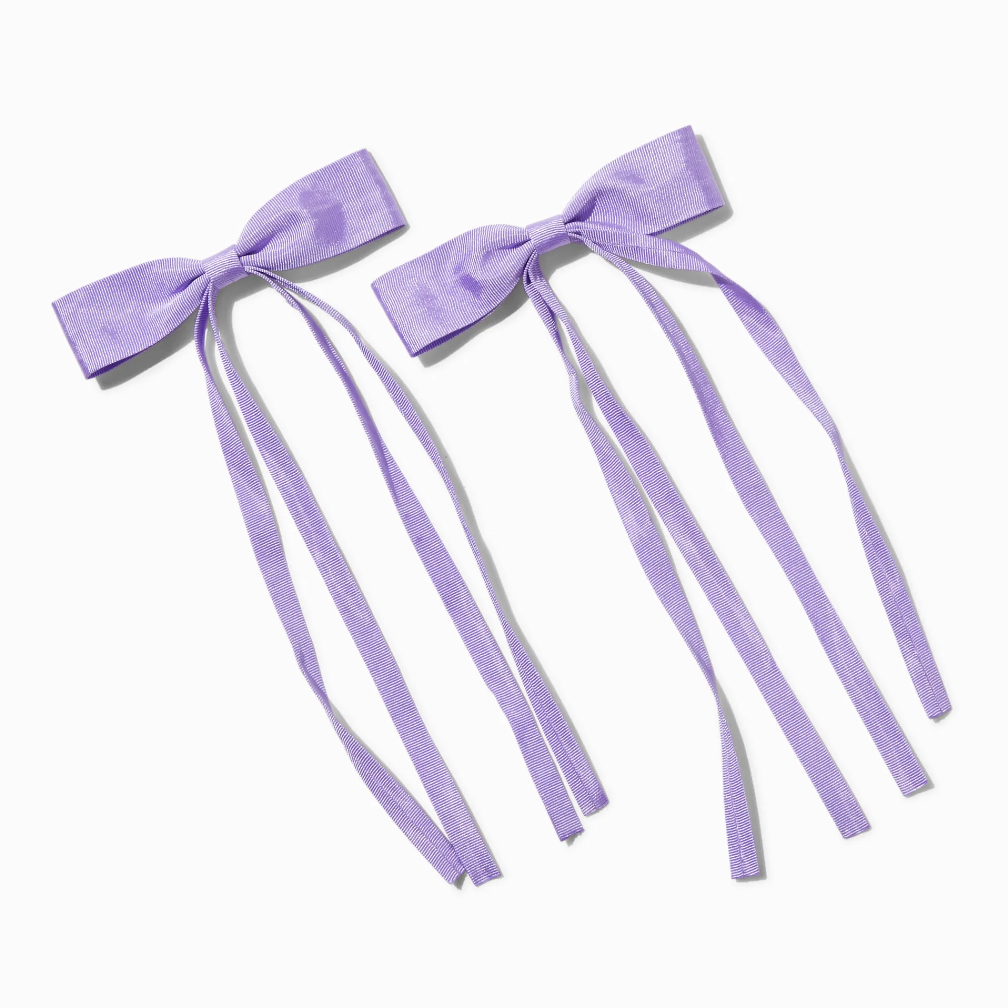 Claire's Noeuds Pour Cheveux-Barrettes à nœud à longs pans en ruban gros-grain violettes - Lot de 2
