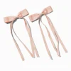 Claire's Noeuds Pour Cheveux|Barrettes Et Pinces-Barrettes à nœud à longs pans en ruban gros-grain rose tendre - Lot de 2
