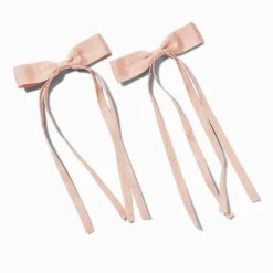 Claire's Noeuds Pour Cheveux|Barrettes Et Pinces-Barrettes à nœud à longs pans en ruban gros-grain rose tendre - Lot de 2