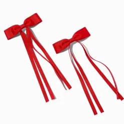 Claire's Noeuds Pour Cheveux-Barrettes à nœud à longs pans en ruban gros-grain rouges - Lot de 2
