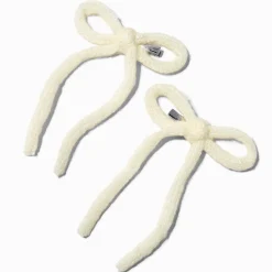 Claire's Noeuds Pour Cheveux-Barrettes à nœuds blancs tricotés – Lot de 2