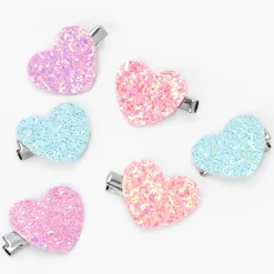 Claire's Noeuds Pour Cheveux|Barrettes Et Pinces-Barrettes à paillettes cœur pastel Claire's Club - Lot de 6