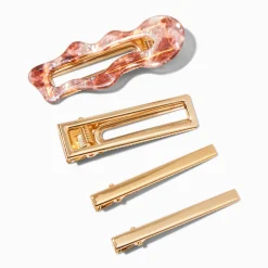 Claire's Barrettes Et Pinces-Barrettes rectangulaires ondulées métalliques couleur dorée - Lot de 4