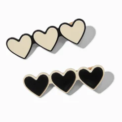 Claire's Barrettes Et Pinces-Barrettes à trois cœurs crème et noires - Lot de 2