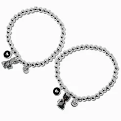 Claire's Bracelets-Best Friends Black Glitter Cat Beaded Stretch Bracelets - 2 Pack