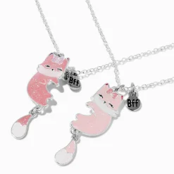 Claire's Colliers-Best Friends Glitter Pink Fox Pendant Necklaces - 2 Pack