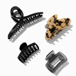 Claire's Barrettes Et Pinces-Black & Tortoiseshell Textured Hair Claws - 4 Pack