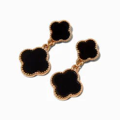 Claire's Pendantes-Black Clover Drop Earrings
