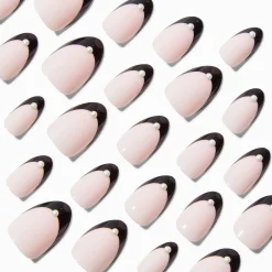 Claire's Ongles-Black French Tip Short Almond Vegan Faux Nail Set - 24 Pack