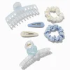 Claire's Chouchous|Barrettes Et Pinces-Blue & Cream Mixed Scrunchie & Hair Clip Set - 6 Pack