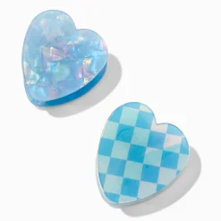 Claire's Barrettes Et Pinces-Blue Checkered Heart Hair Claws - 2 Pack