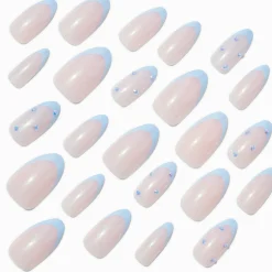 Claire's Ongles-Blue Chrome French Tip Bling Stiletto Vegan Faux Nail Set - 24 Pack
