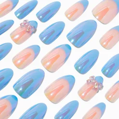 Claire's Ongles-Blue 3D Bow Stiletto Vegan Faux Nail Set - 24 Pack