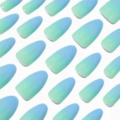 Claire's Ongles-Blue Ombré Long Almond Vegan Faux Nail Set - 24 Pack