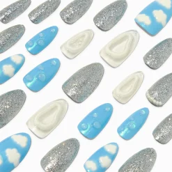 Claire's Ongles-Blue Puffy Clouds Stiletto Vegan Faux Nail Set - 24 Pack