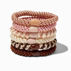 Claire's Élastiques-Boho Tonal Beaded Woven Hair Ties - 6 Pack