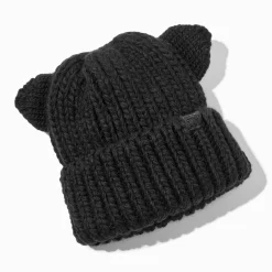 Claire's Chapeaux Et Casquettes|Temps Froid-Bonnet tricoté chat noir
