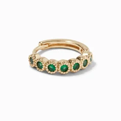 Claire's Clous D'oreilles|Bijoux Premium-Boucle d’oreille à charnière pour piercing de cartilage émeraudes d'imitation 1 mm couleur dorée