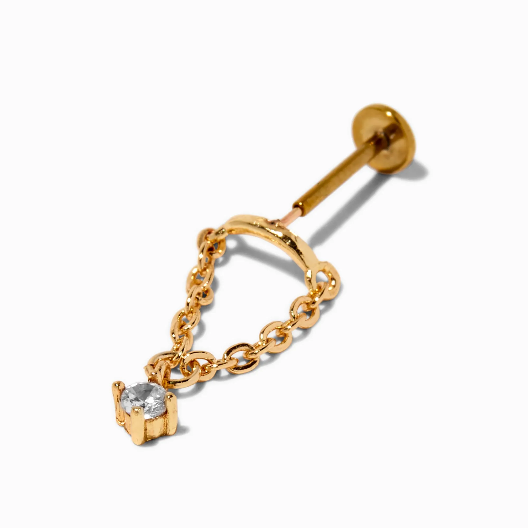 Claire's Bijoux Premium|Bijoux De Piercing-Boucle d’oreille non filetée pour piercing hélix avec strass pendant 1,2 mm acier inoxydable couleur dorée