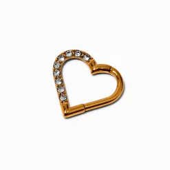 Claire's Bijoux De Piercing-Boucle d’oreille pour piercing rook 1,0 cœur strass en titane couleur dorée