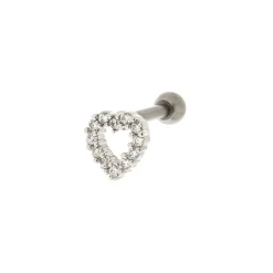 Claire's Bijoux De Piercing-Boucle d’oreille pour piercing de cartilage cœur strass 1,2 mm en titane couleur argentée