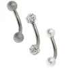 Claire's Bijoux Premium|Bijoux De Piercing-Boucles d’oreille rook perle d’imitation boule de feu 16 g couleur titané et couleur argenté - Lot de 3