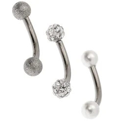 Claire's Bijoux Premium|Bijoux De Piercing-Boucles d’oreille rook perle d’imitation boule de feu 16 g couleur titané et couleur argenté - Lot de 3