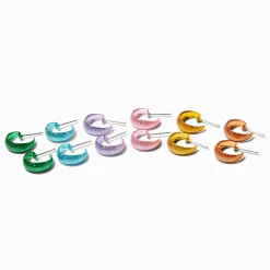 Claire's Anneaux-Boucles d’oreilles arc-en-ciel texturé - Lot de 6