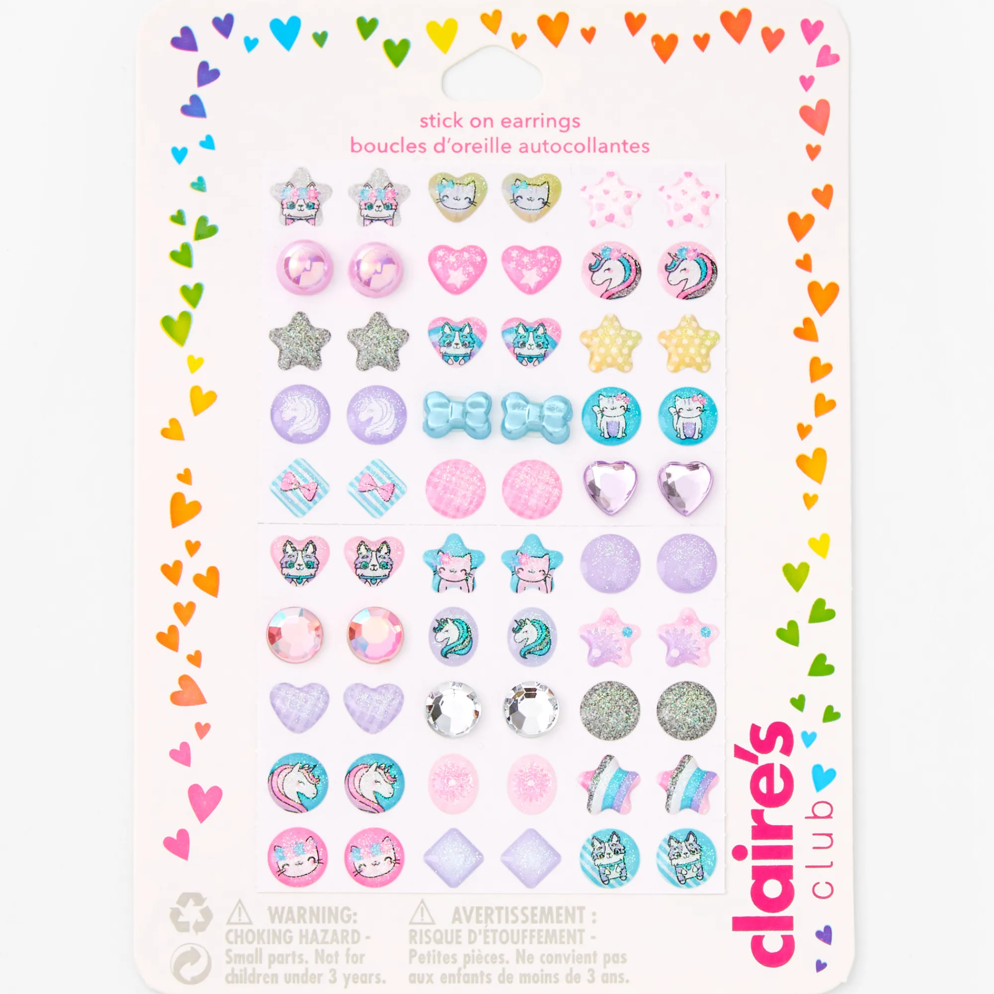 Claire's Clips Et Autocollants-Boucles d’oreilles autocollantes licorne pastel Claire's Club - Lot de 60