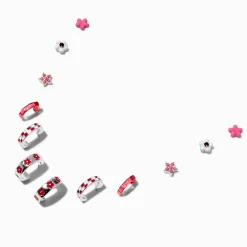 Claire's Anneaux|Clous D'oreilles-Boucles d’oreilles carreaux et fleurs roses - Lot de 6