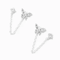 Claire's Bijoux Premium|Bijoux De Piercing-Boucles d’oreilles à chaîne papillon en argent