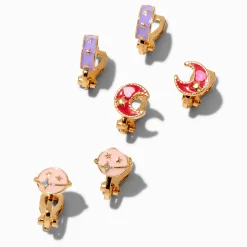 Claire's Anneaux|Clips Et Autocollants-Boucles d’oreilles à clip anneaux planète, lune, céleste - Lot de 3