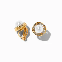 Claire's Clips Et Autocollants-Boucles d’oreilles à clip avec nœud perle d’imitation couleur dorée