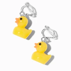 Claire's Clips Et Autocollants-Boucles d’oreilles à clip avec pendentif canard en silicone jaune