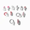 Claire's Clips Et Autocollants-Boucles d’oreilles à clip carreaux et fleurs roses - Lot de 6